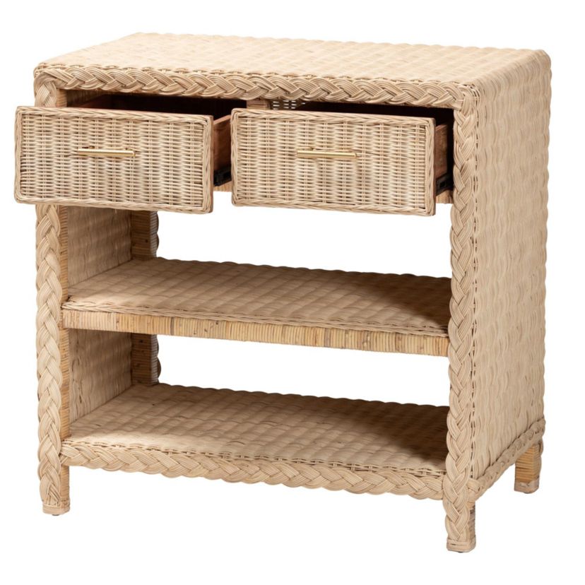 Lanica Japandi Sun Bleached Rattan 2-Drawer Console Table