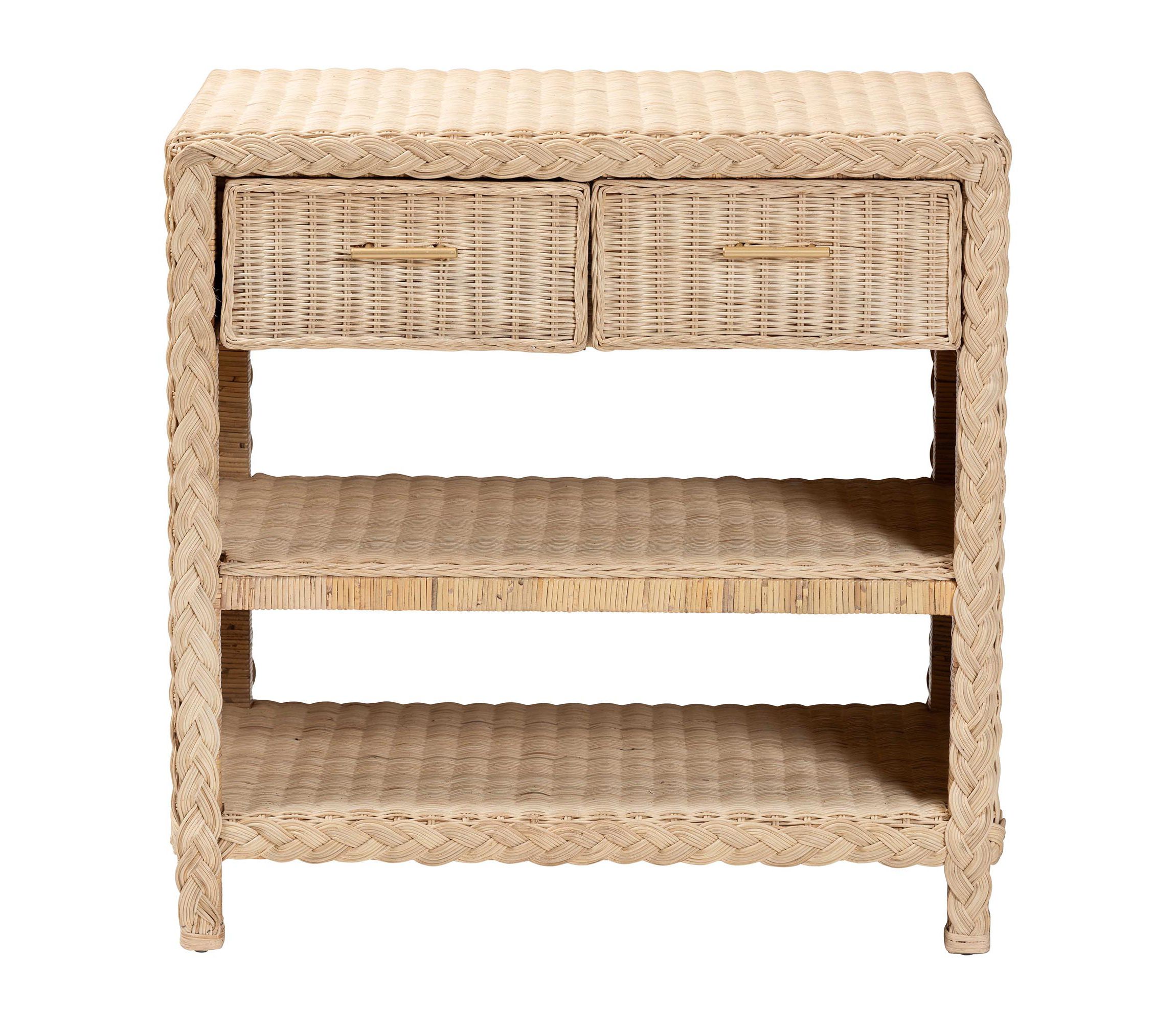 Lanica Japandi Sun Bleached Rattan 2-Drawer Console Table