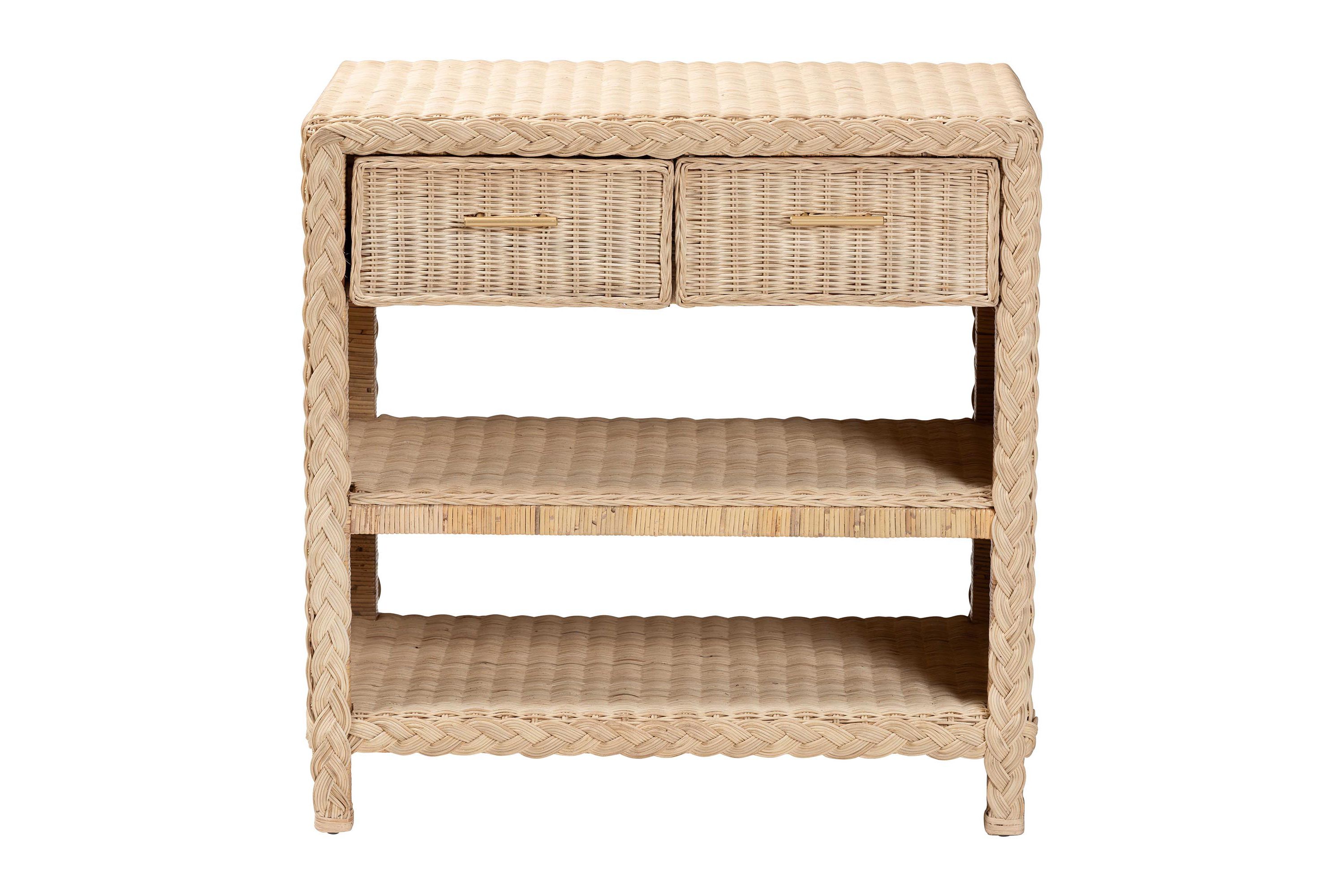 Lanica Japandi Sun Bleached Rattan 2-Drawer Console Table