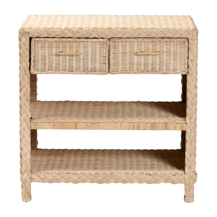 Lanica Japandi Sun Bleached Rattan 2-Drawer Console Table