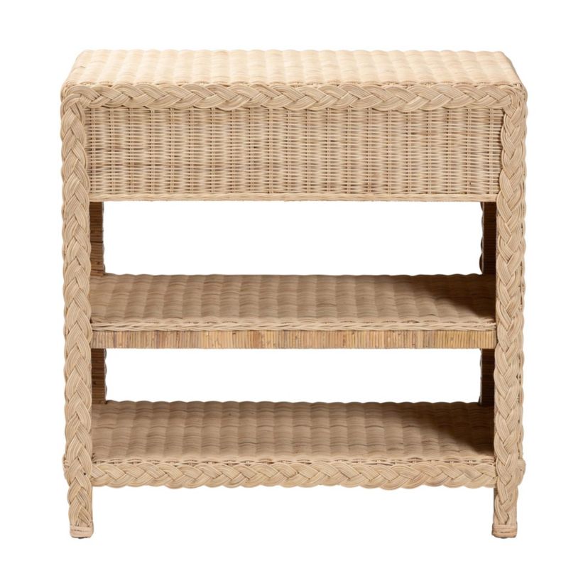 Lanica Japandi Sun Bleached Rattan 2-Drawer Console Table