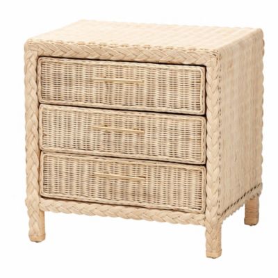 bali & pari Lanica Japandi Sun Bleached Rattan 3-Drawer Nightstand, Brown
