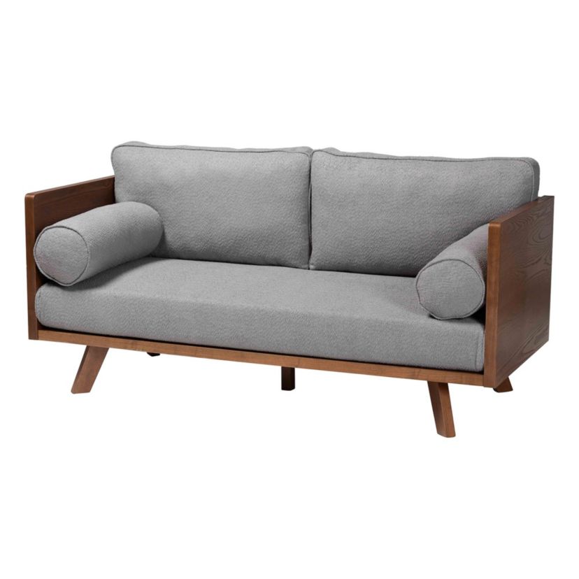 Uriel Mid-Century Modern Grey Boucle Fabric Sofa