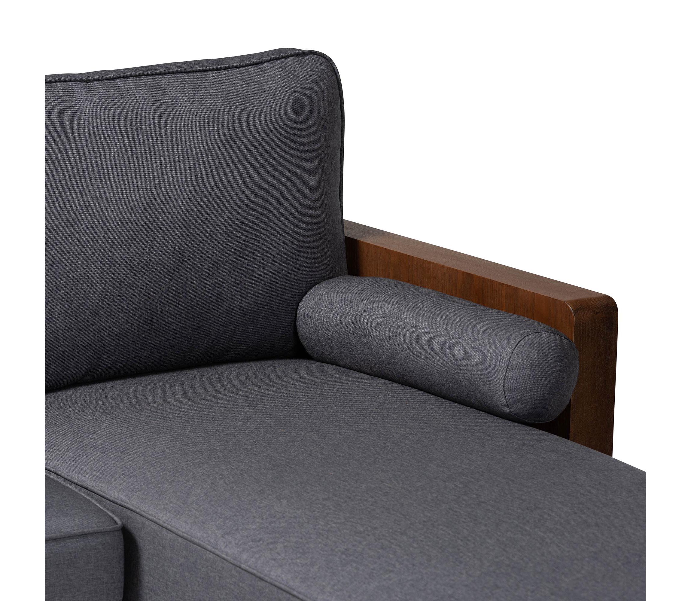 Harleson Mid-Century Modern Grey Fabric and Walnut Brown Wood Right Facing Sectional Sofa