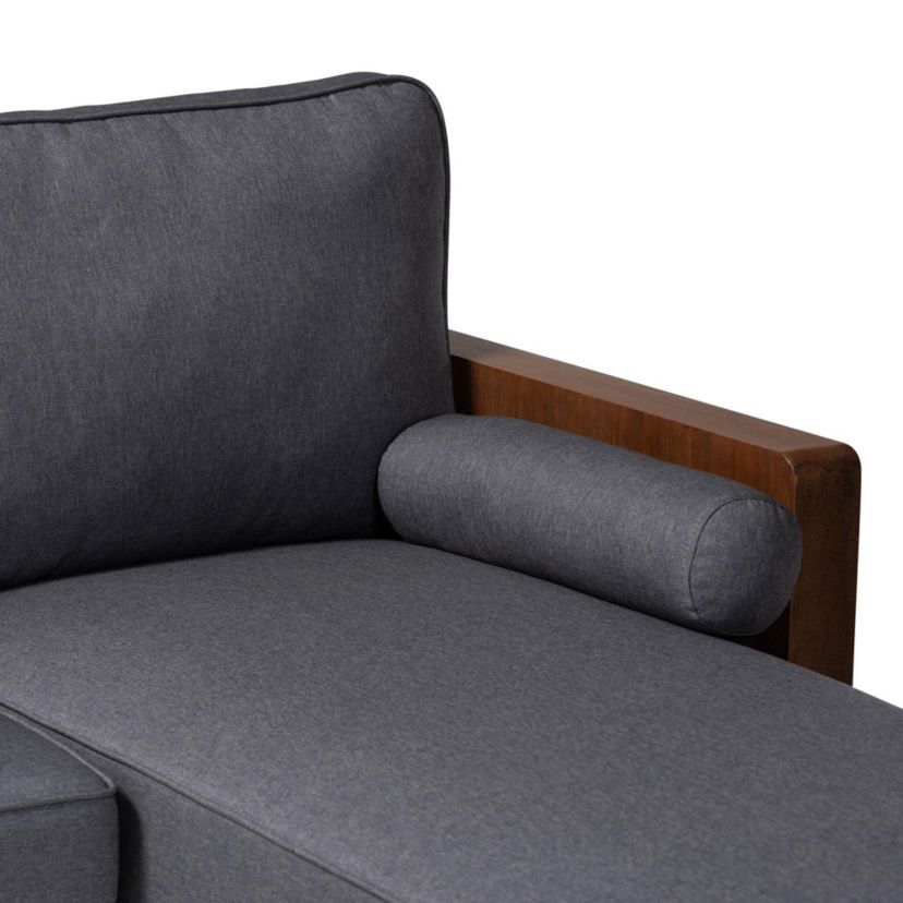 Harleson Mid-Century Modern Grey Fabric and Walnut Brown Wood Right Facing Sectional Sofa