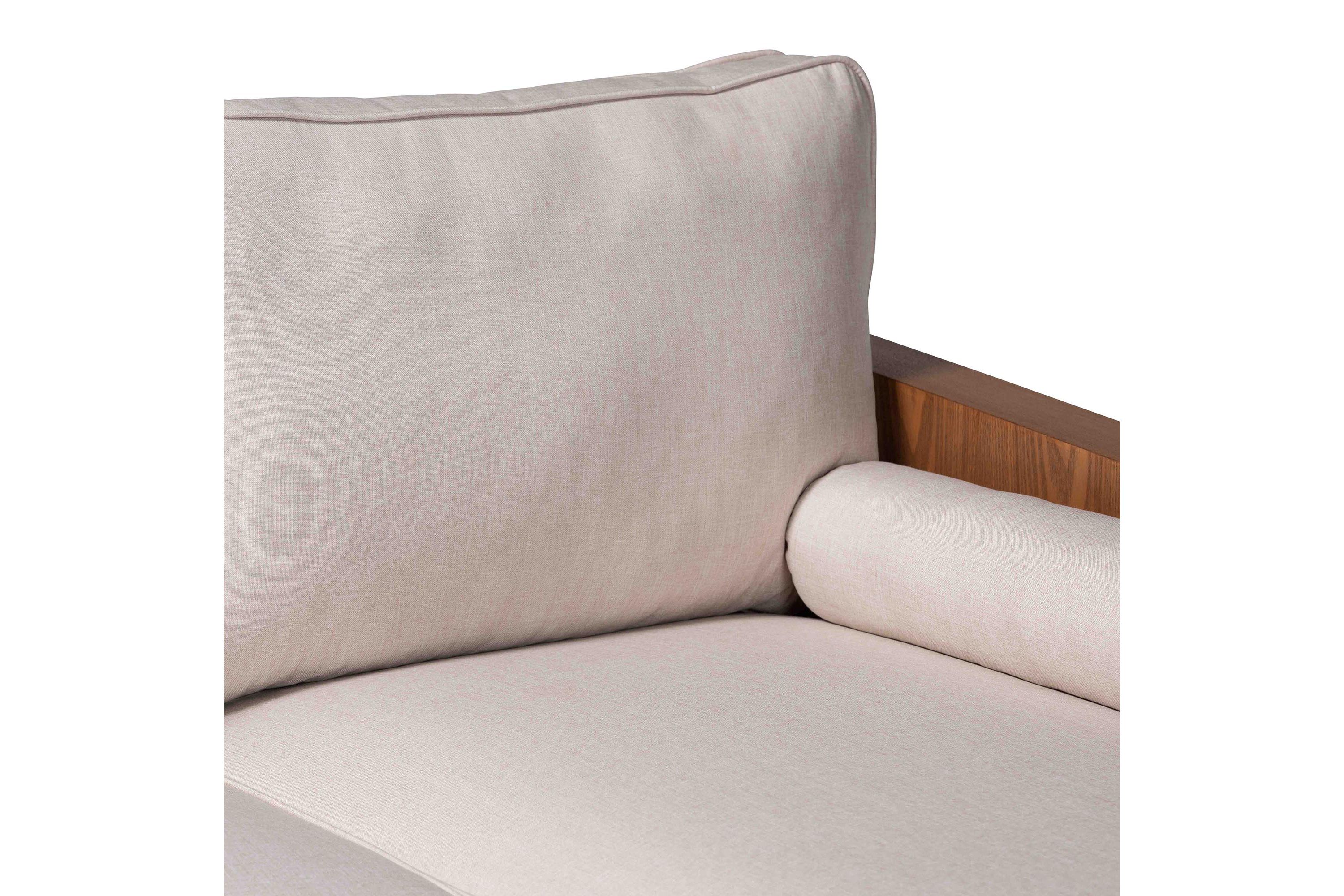 Harleson Mid-Century Modern Beige Fabric and Walnut Brown Wood Right Facing Sectional Sofa