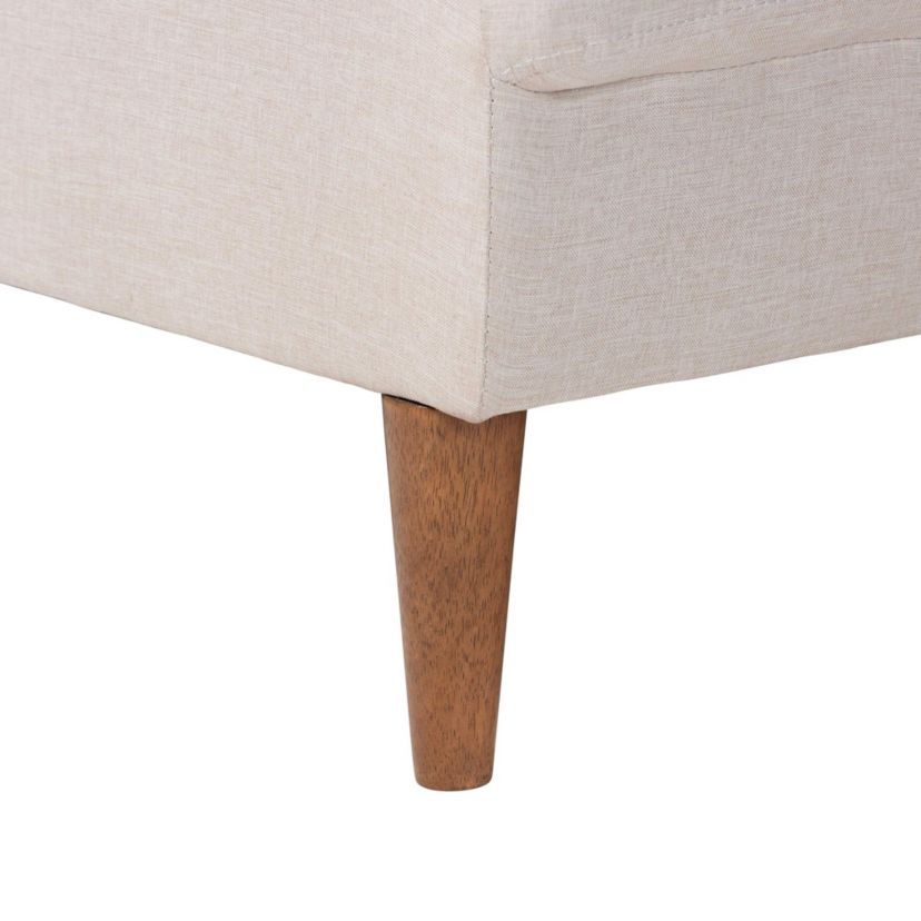 Harleson Mid-Century Modern Beige Fabric and Walnut Brown Wood Right Facing Sectional Sofa