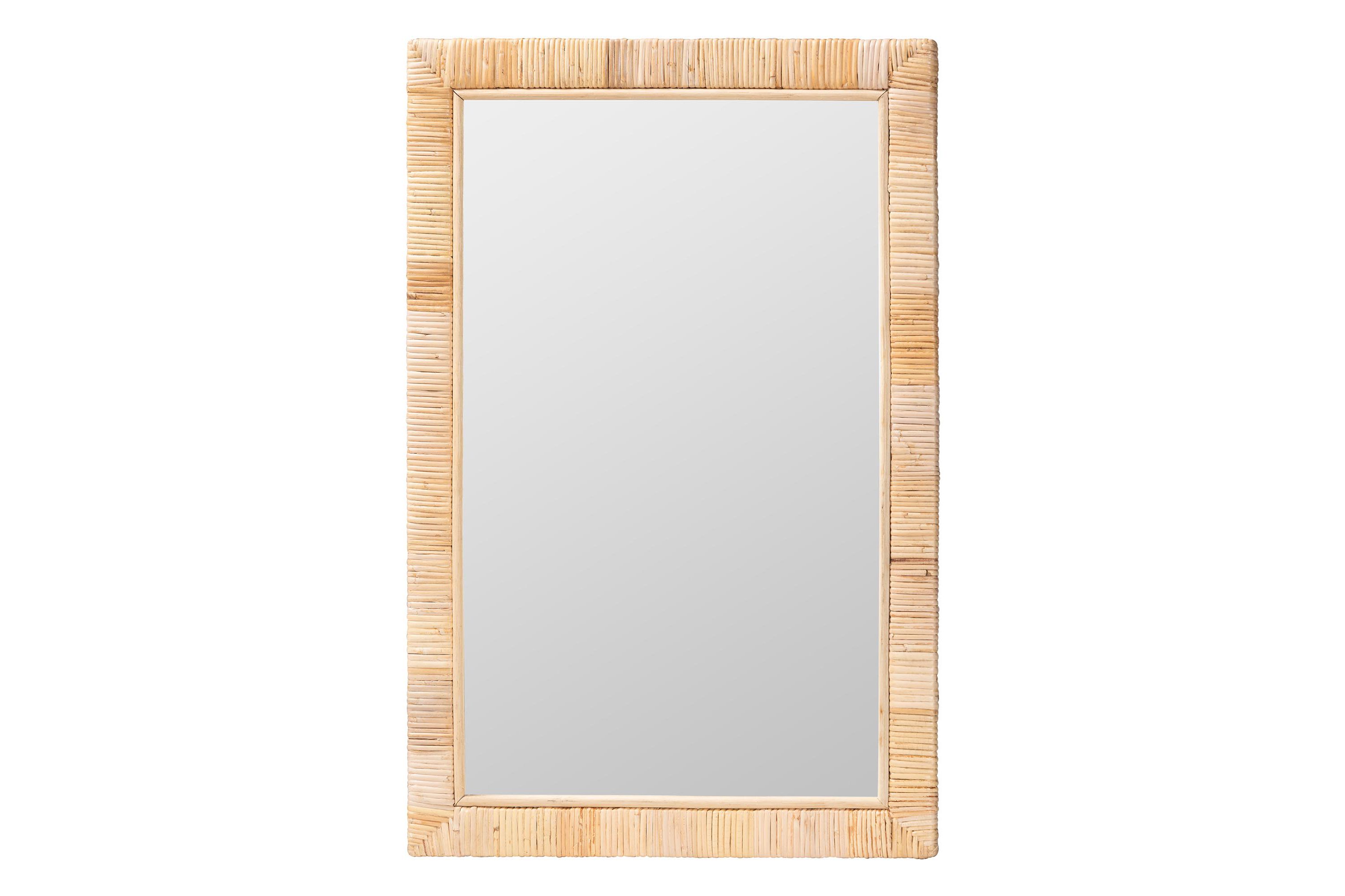 Lankston Bohemian Natural Rattan Rectangle Accent Wall Mirror