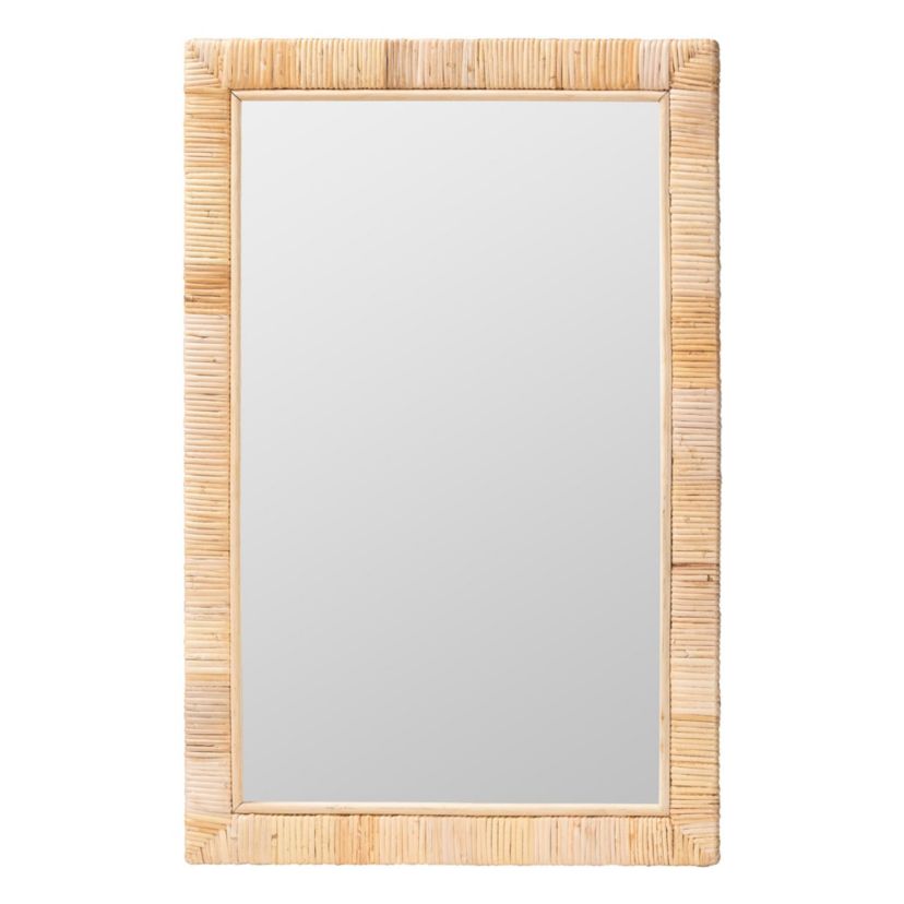 Lankston Bohemian Natural Rattan Rectangle Accent Wall Mirror