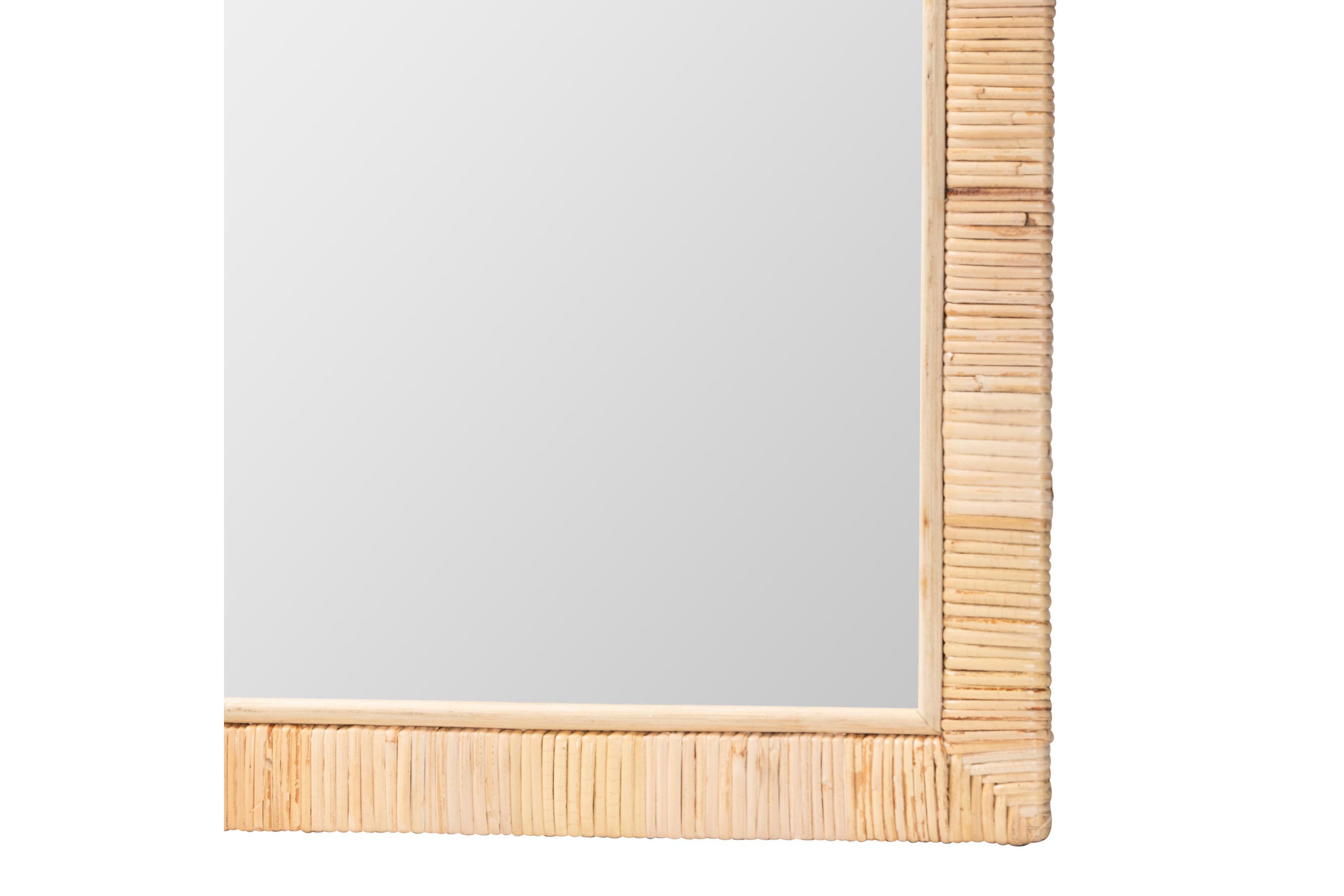 Lankston Bohemian Natural Rattan Rectangle Accent Wall Mirror