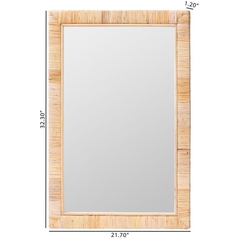 Lankston Bohemian Natural Rattan Rectangle Accent Wall Mirror