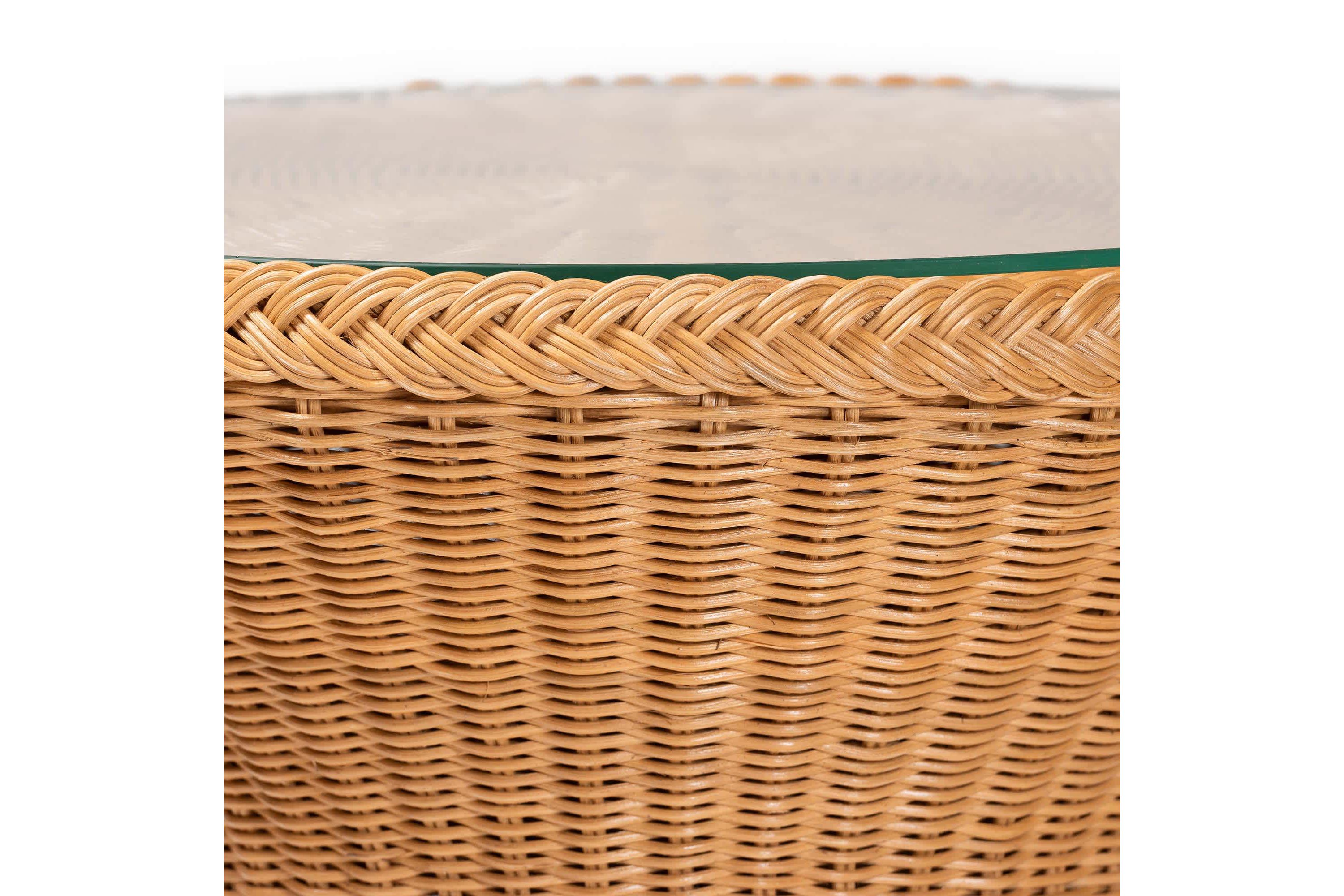 Nina Light Honey Braided Rattan End Table with Glass Tabletop