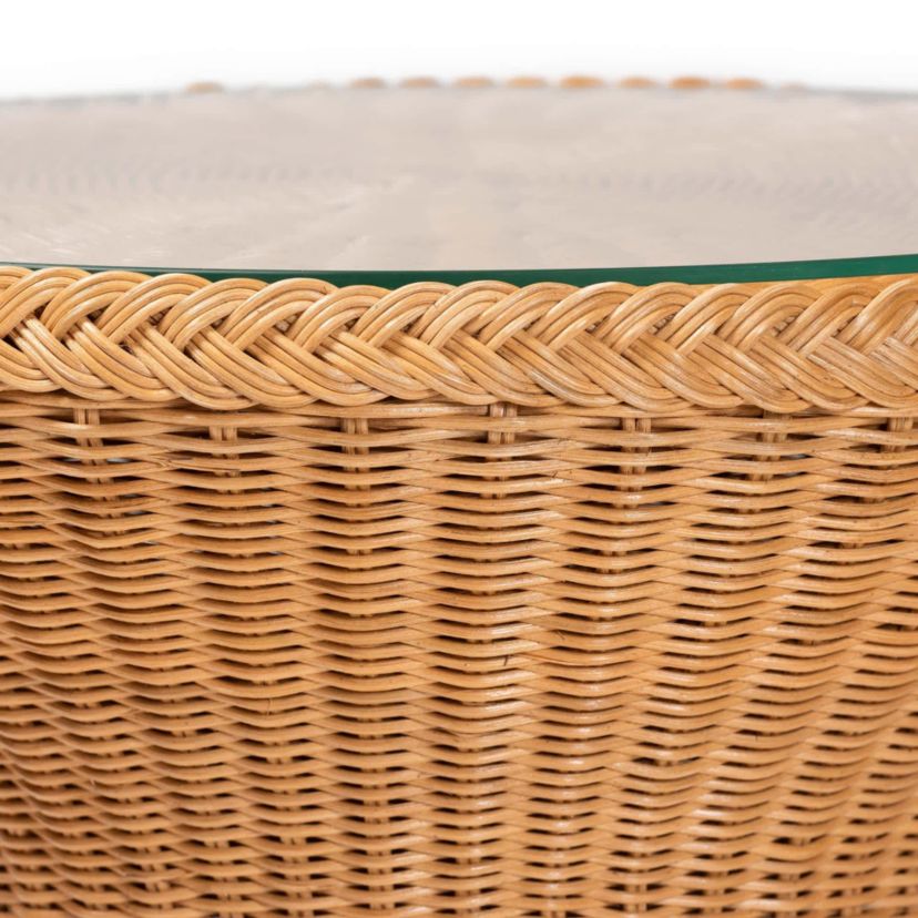 Nina Light Honey Braided Rattan End Table with Glass Tabletop