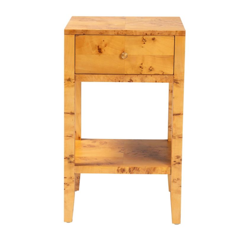 Ghina Natural Light Mappa Real Burl Wood 1-Drawer Nightstand