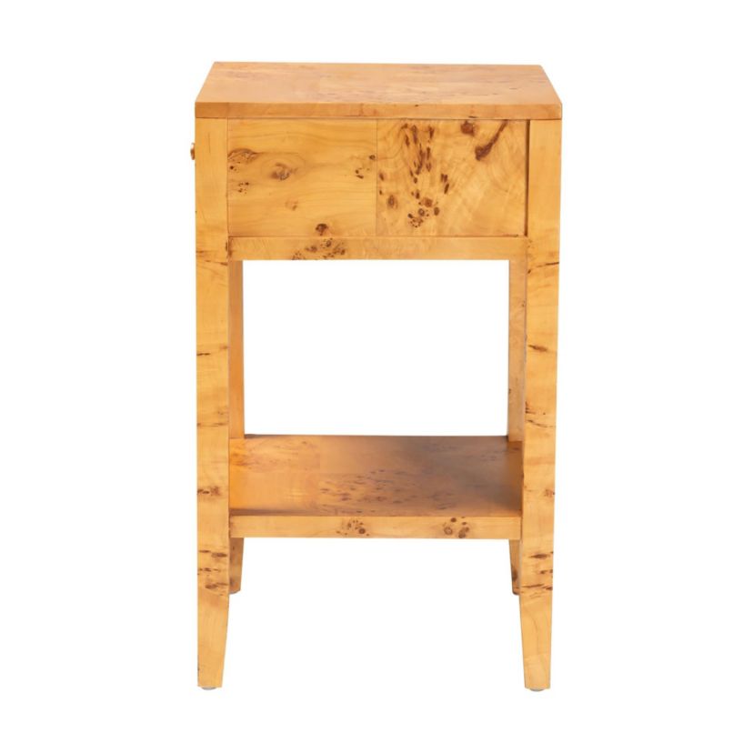 Ghina Natural Light Mappa Real Burl Wood 1-Drawer Nightstand