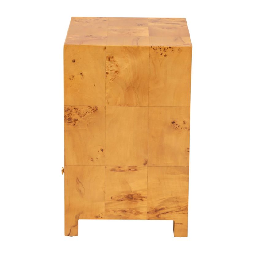 Camira Natural Light Mappa Real Burl Wood 1-Drawer Nightstand