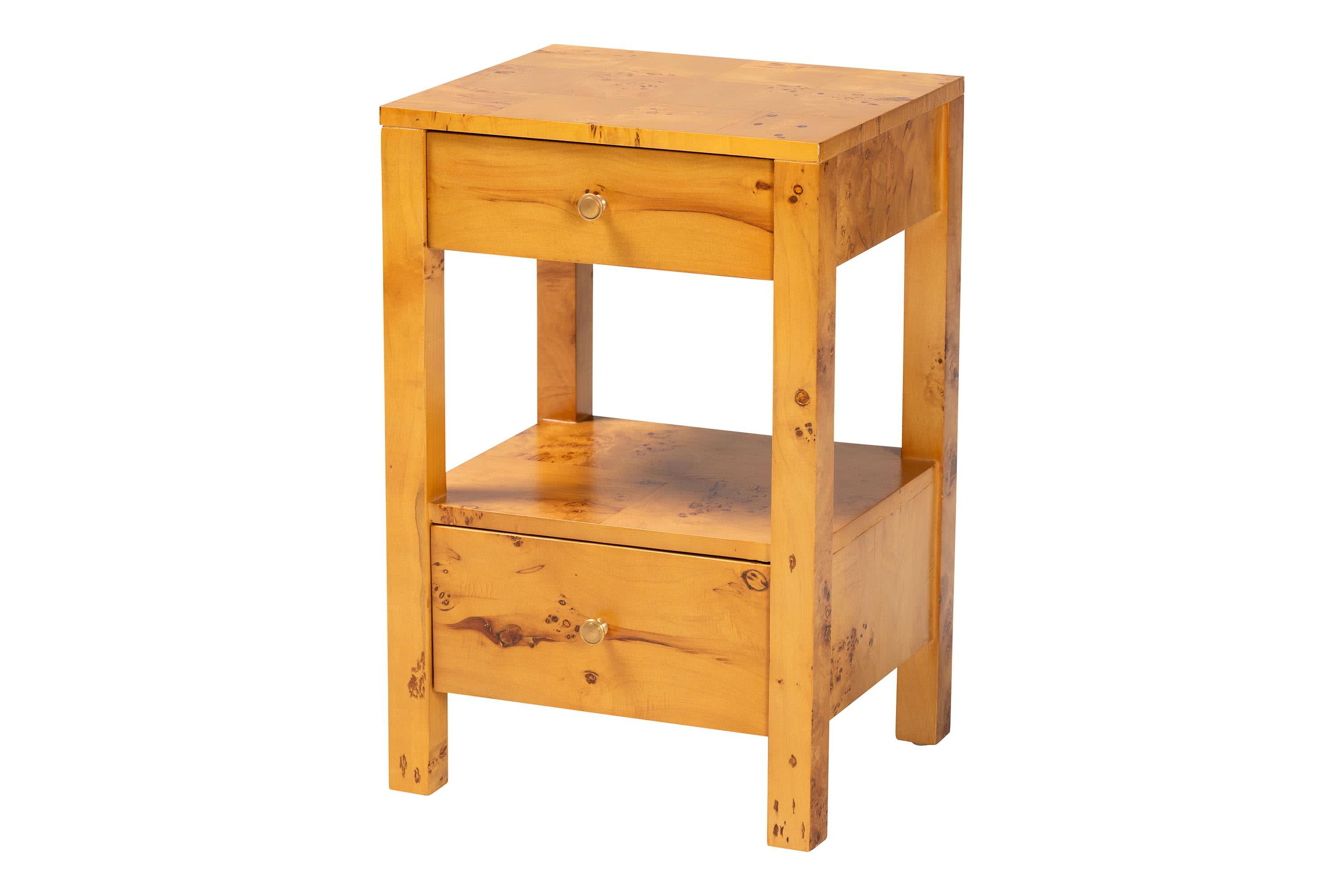 Azmi Natural Light Mappa Real Burl Wood 2-Drawer Nightstand