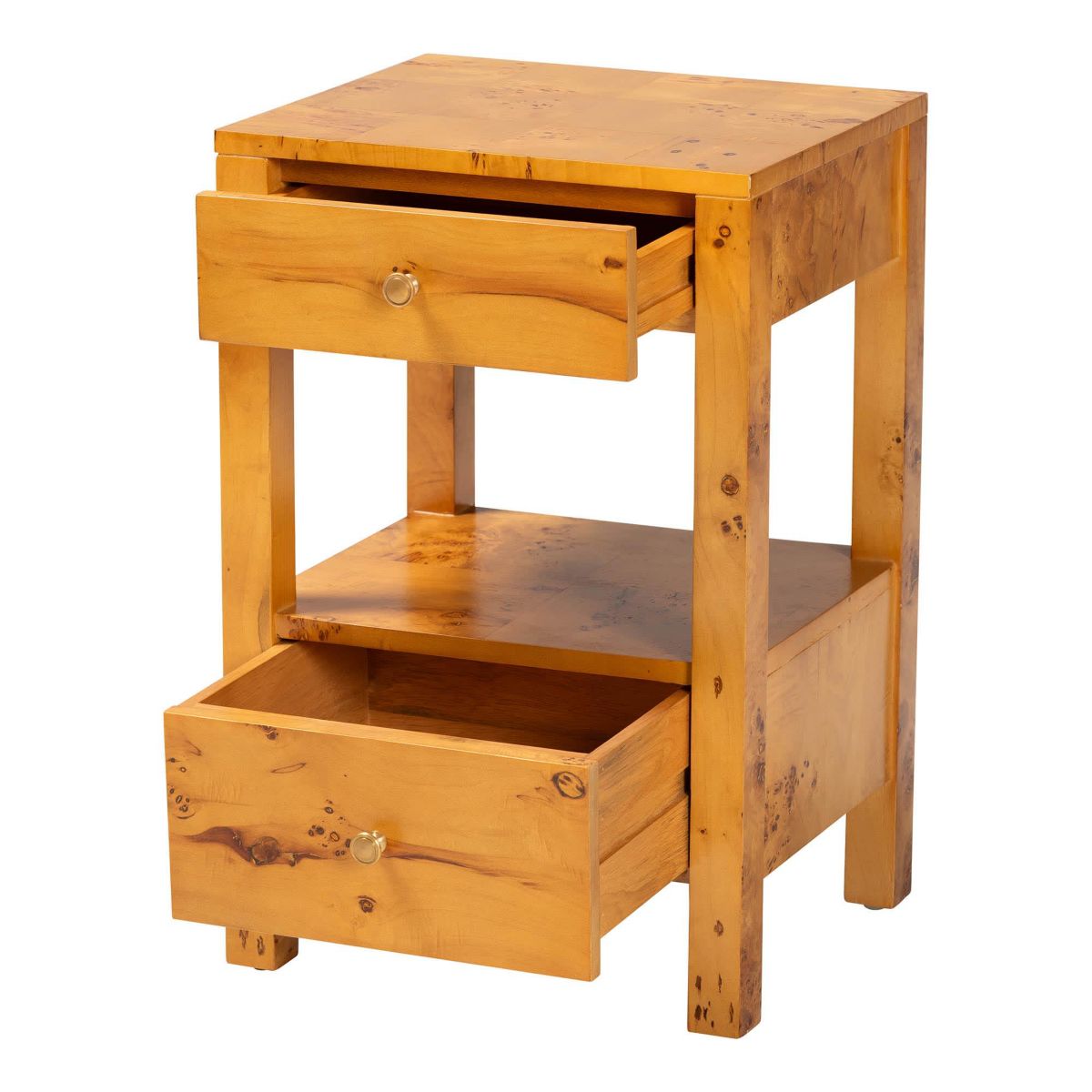 Azmi Natural Light Mappa Real Burl Wood 2-Drawer Nightstand