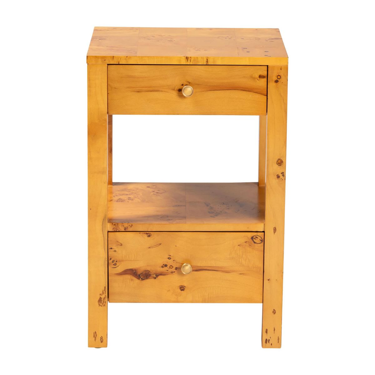 Azmi Natural Light Mappa Real Burl Wood 2-Drawer Nightstand