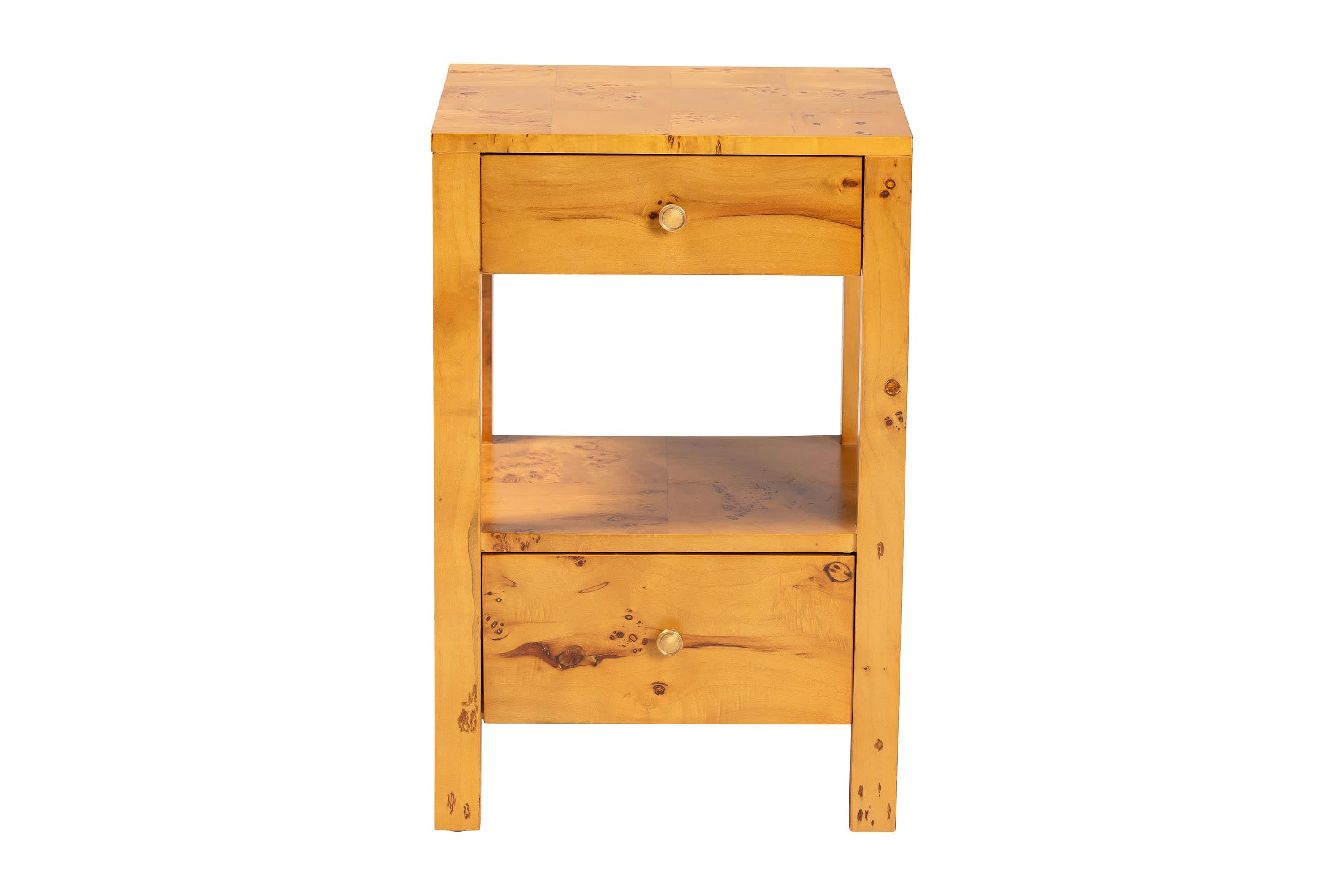 Azmi Natural Light Mappa Real Burl Wood 2-Drawer Nightstand