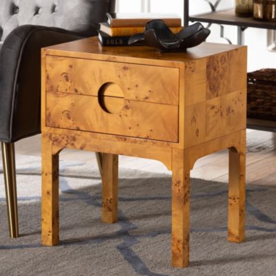 bali & pari Kayla Natural Light Mappa Real Burl Wood 2-Drawer Nightstand