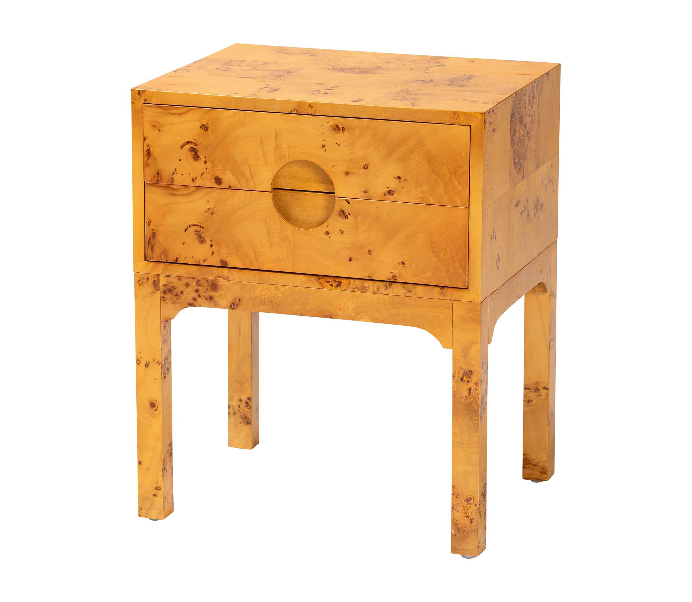 Kayla Natural Light Mappa Real Burl Wood 2-Drawer Nightstand