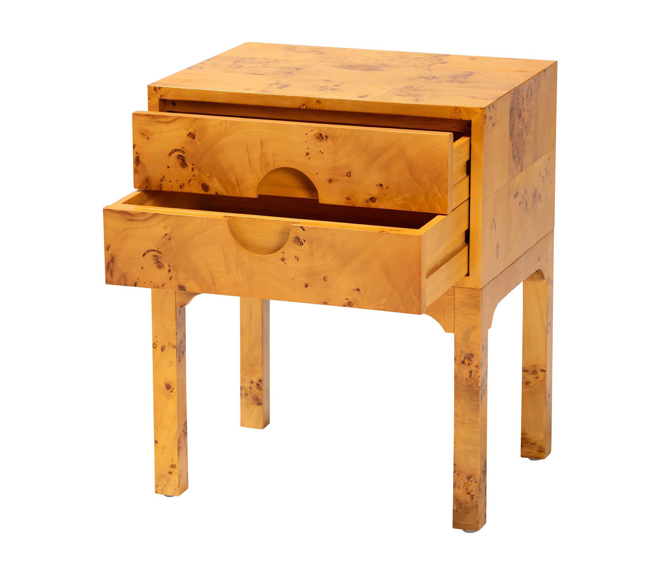 Kayla Natural Light Mappa Real Burl Wood 2-Drawer Nightstand
