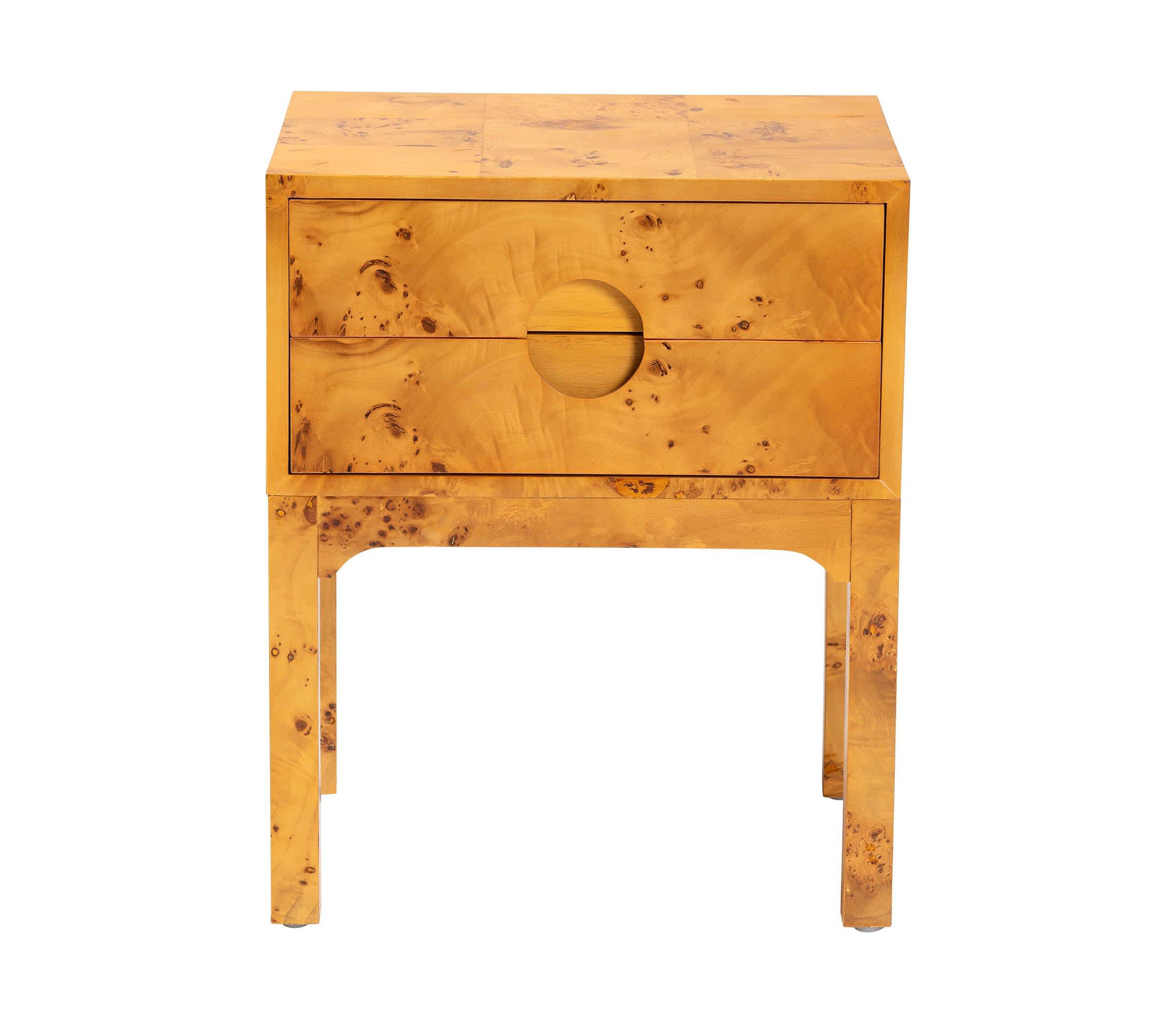 Kayla Natural Light Mappa Real Burl Wood 2-Drawer Nightstand