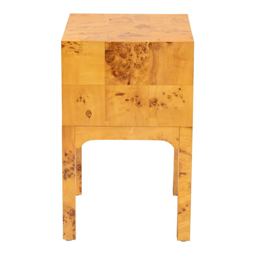 Kayla Natural Light Mappa Real Burl Wood 2-Drawer Nightstand