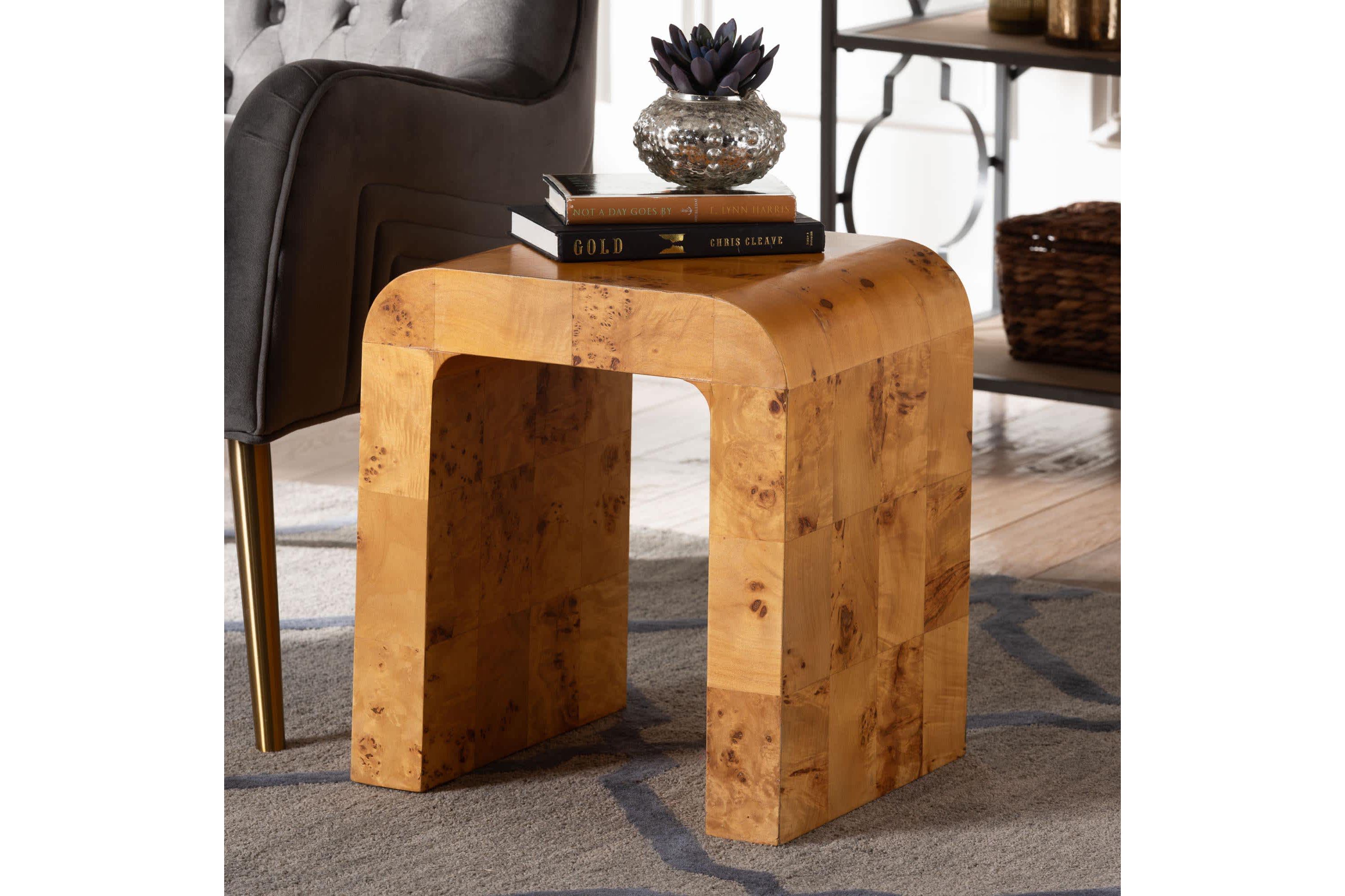 Revelle Natural Light Mappa Real Burl Wood End Table