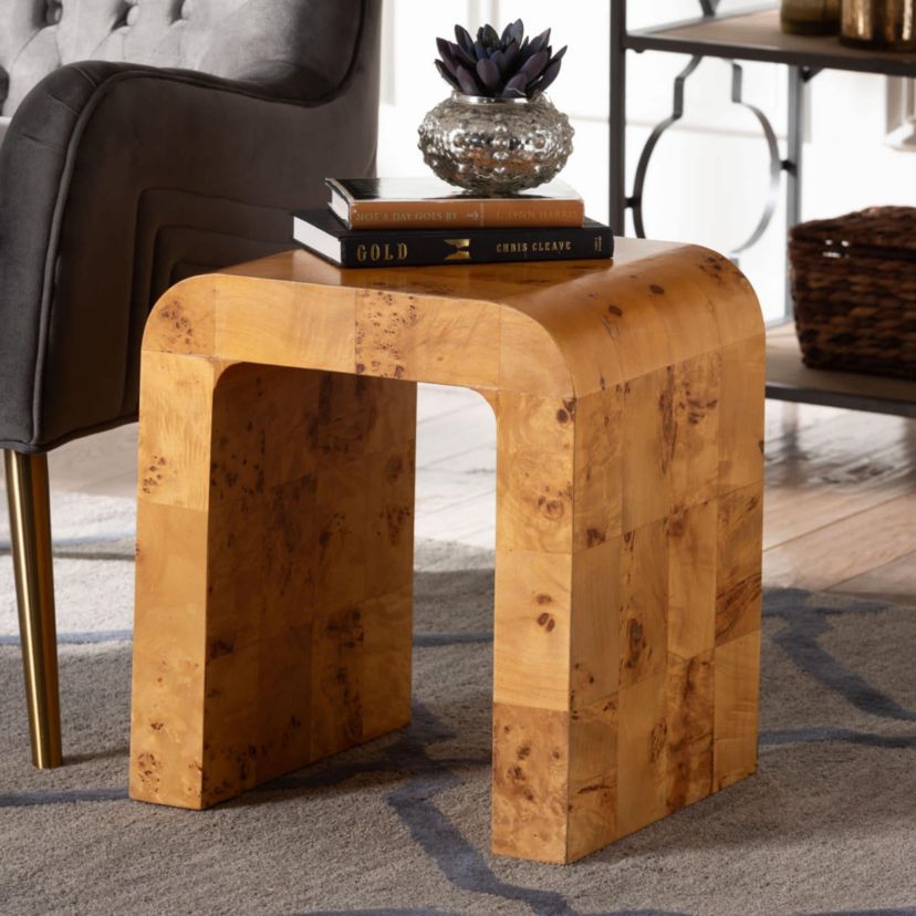 Revelle Natural Light Mappa Real Burl Wood End Table