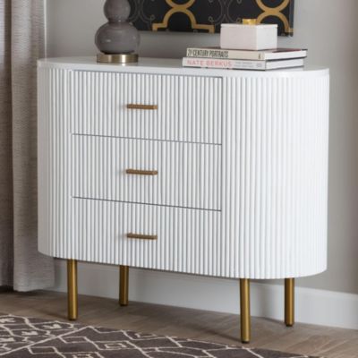 bali & pari Beyla White Fluted Wood and Gold Metal 3-Drawer Dresser