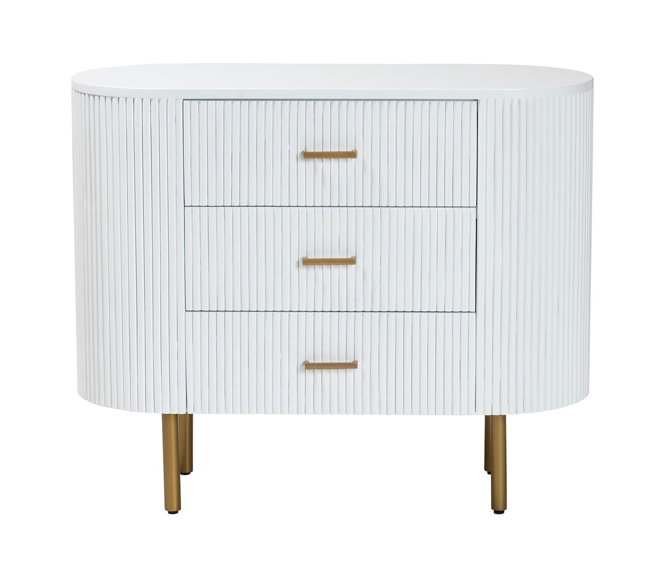 Beyla White Fluted Wood and Gold Metal 3-Drawer Dresser