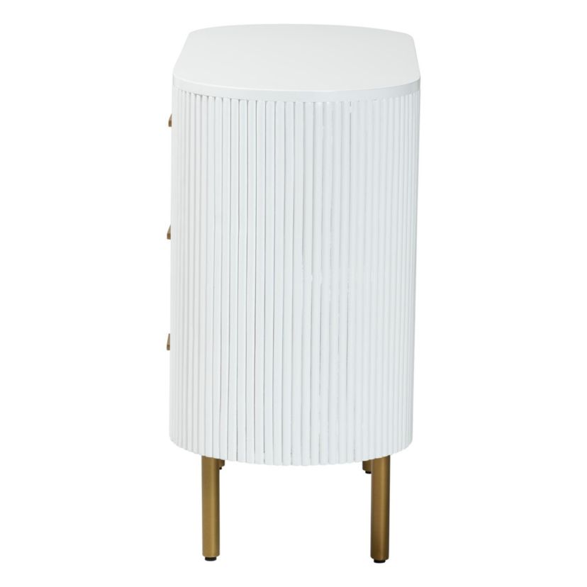 Beyla White Fluted Wood and Gold Metal 3-Drawer Dresser