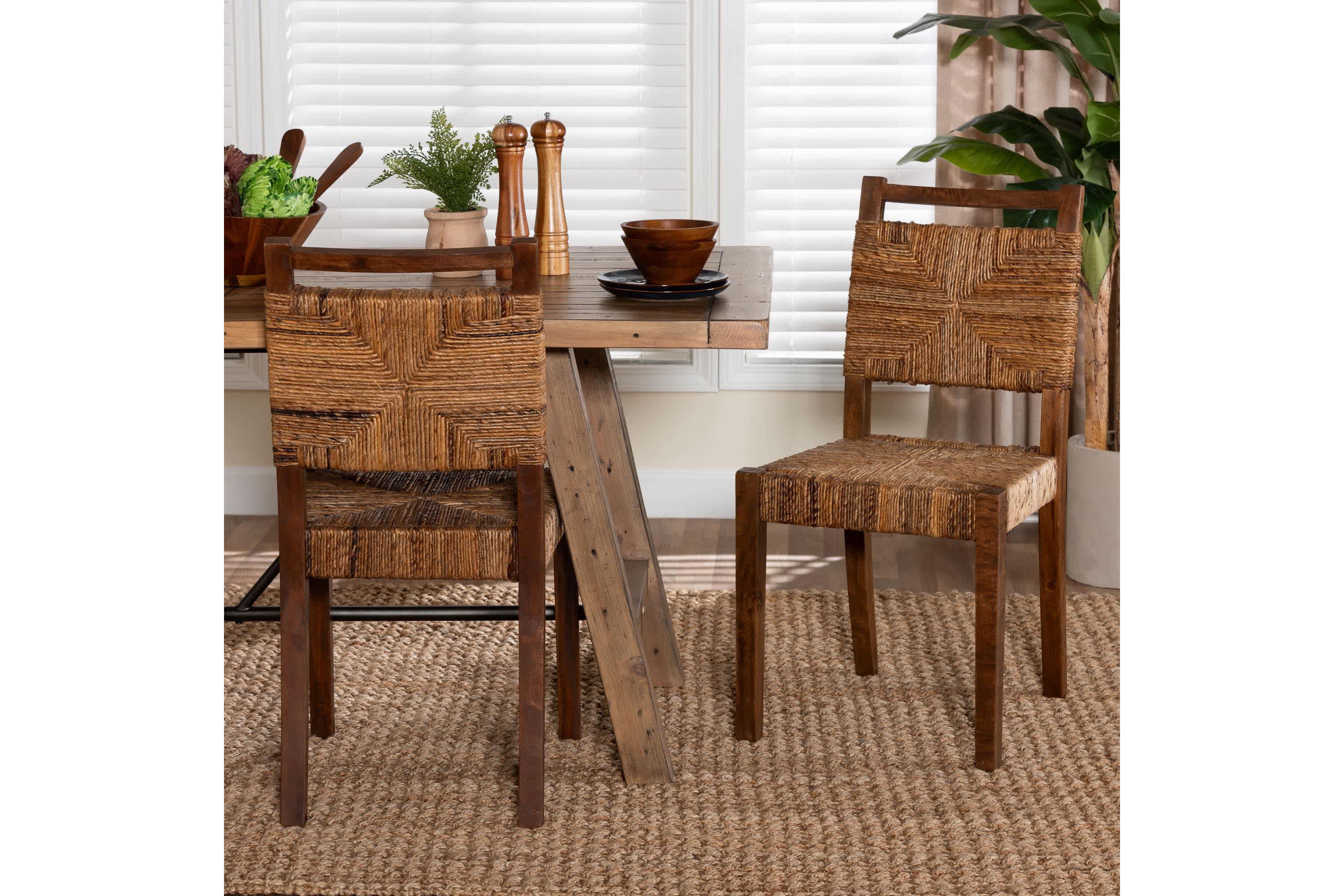 Cordoba Natural Seagrass and Mahogany Wood 2-Piece Dining Chair
