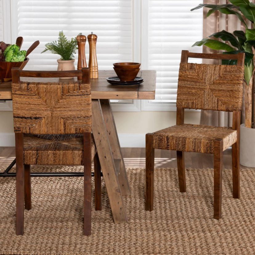 Cordoba Natural Seagrass and Mahogany Wood 2-Piece Dining Chair