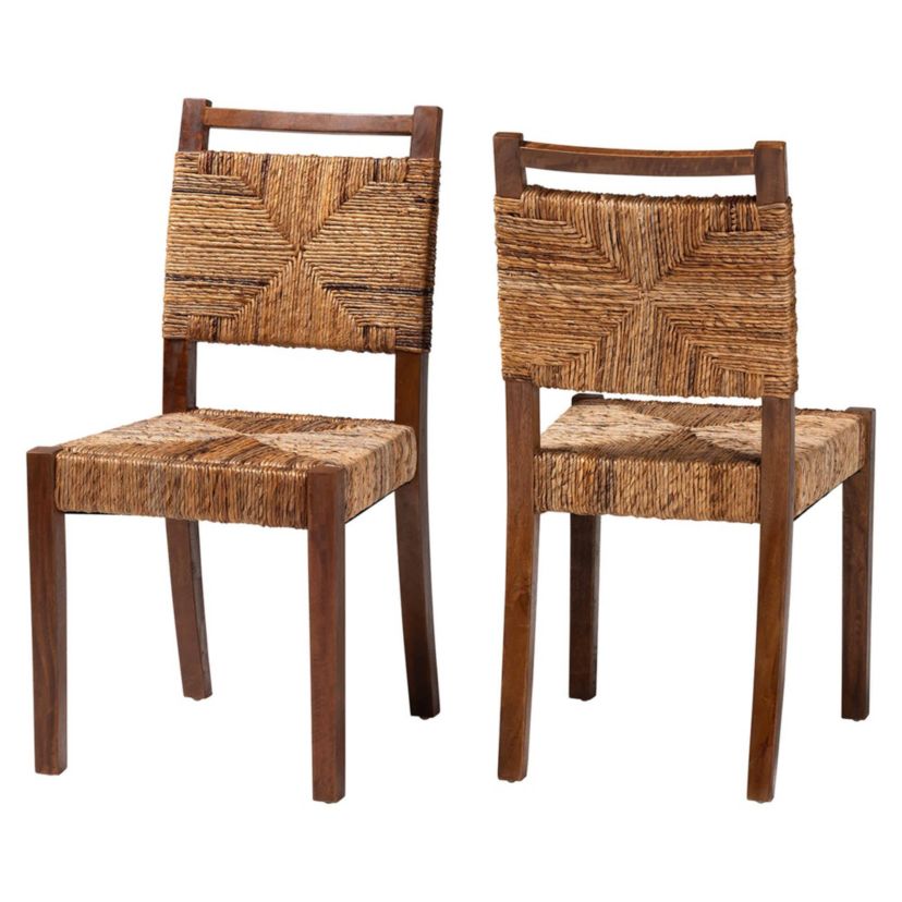 Cordoba Natural Seagrass and Mahogany Wood 2-Piece Dining Chair