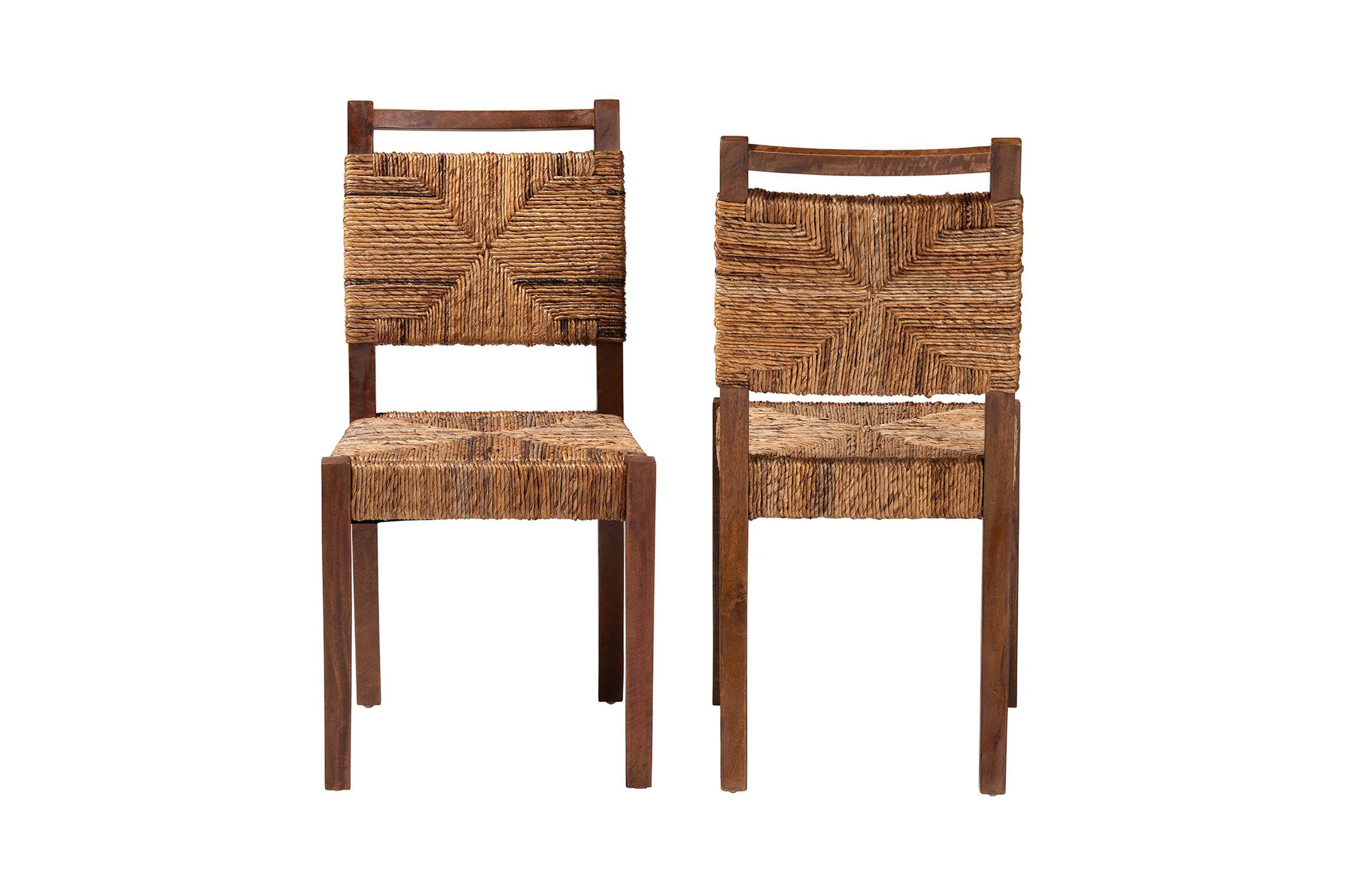 Cordoba Natural Seagrass and Mahogany Wood 2-Piece Dining Chair