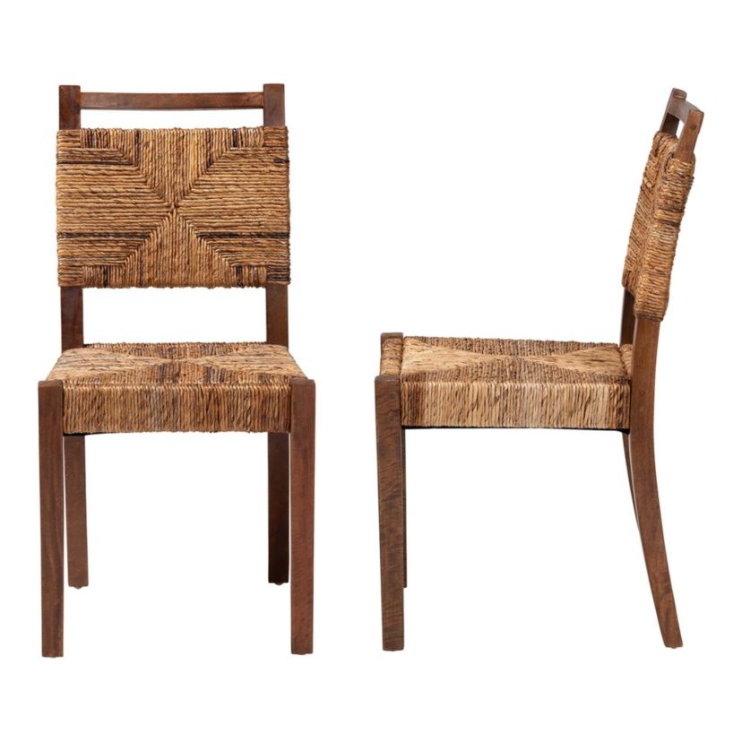 Cordoba Natural Seagrass and Mahogany Wood 2-Piece Dining Chair