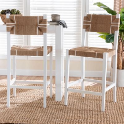 bali & pari Talli Paper Loom and White Mahogany Wood 2-Piece Bar Stool Set
