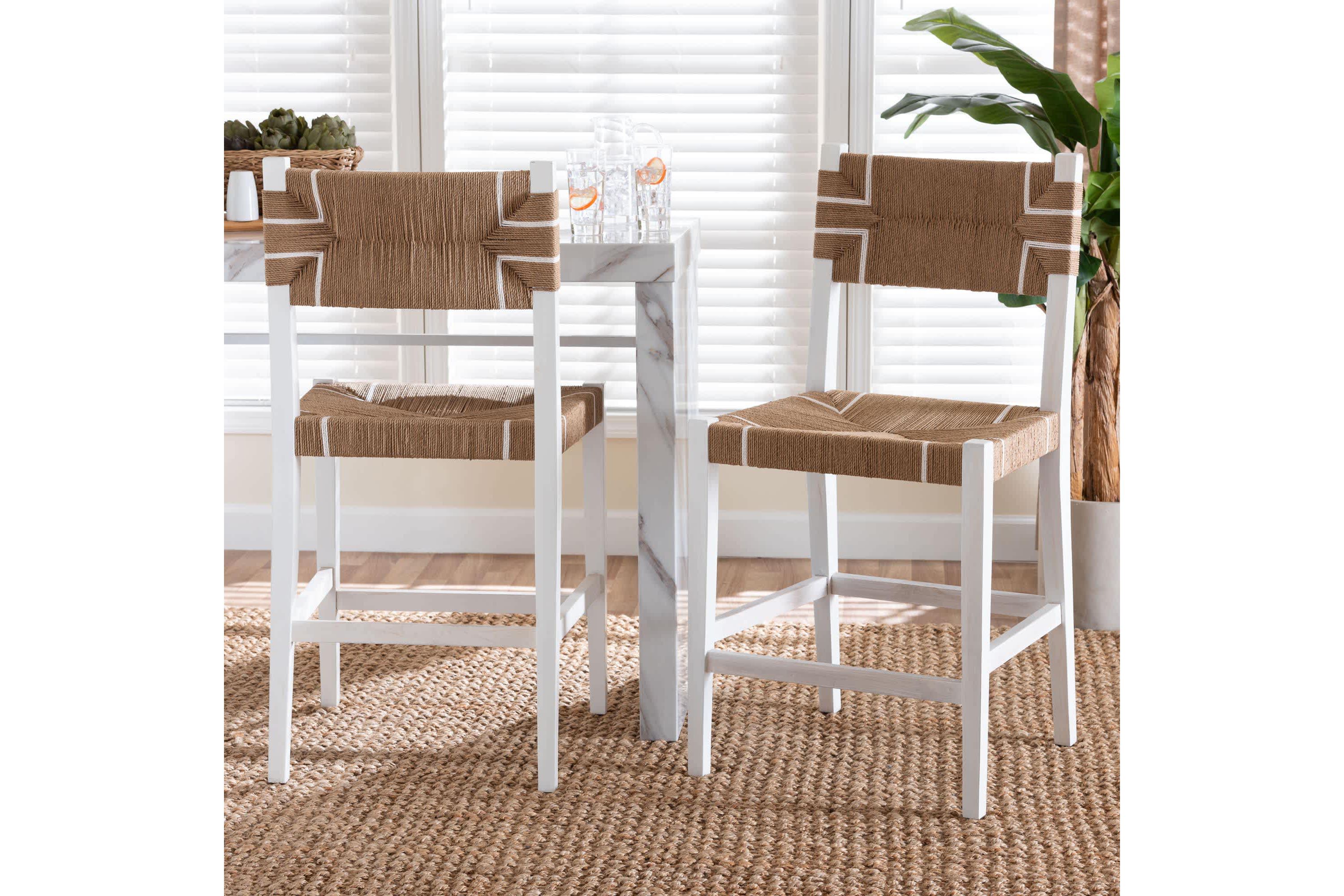 Talli Paper Loom and White Mahogany Wood 2-Piece Counter Stool Set