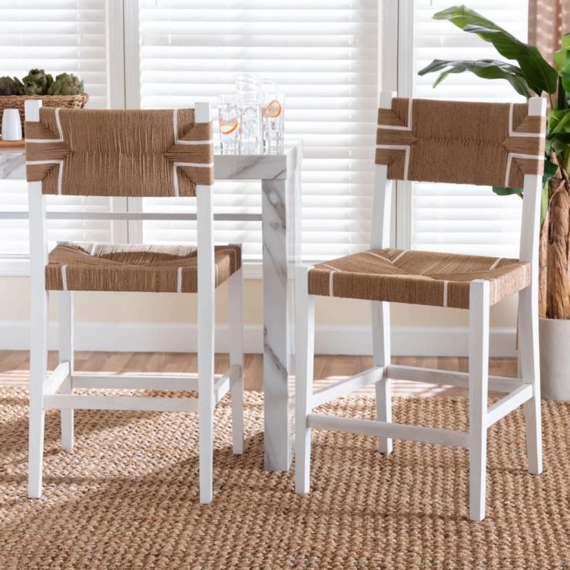 Talli Paper Loom and White Mahogany Wood 2-Piece Counter Stool Set