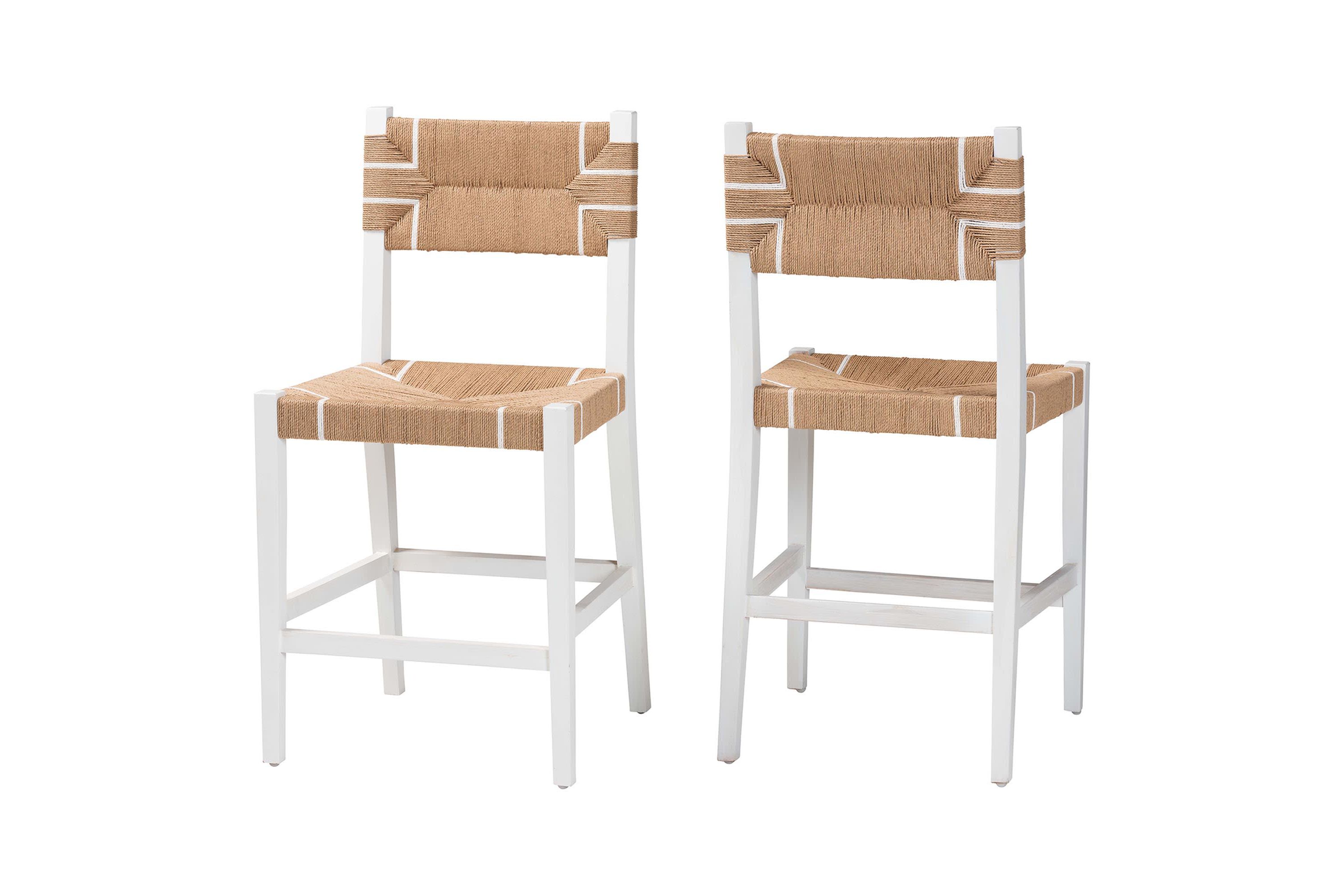 Talli Paper Loom and White Mahogany Wood 2-Piece Counter Stool Set