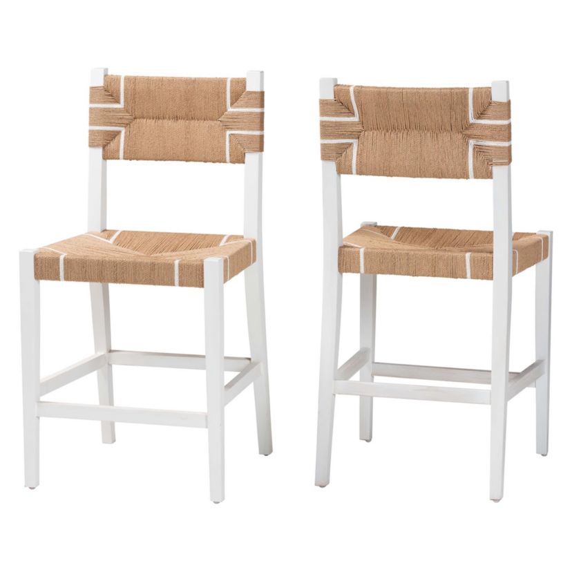 Talli Paper Loom and White Mahogany Wood 2-Piece Counter Stool Set