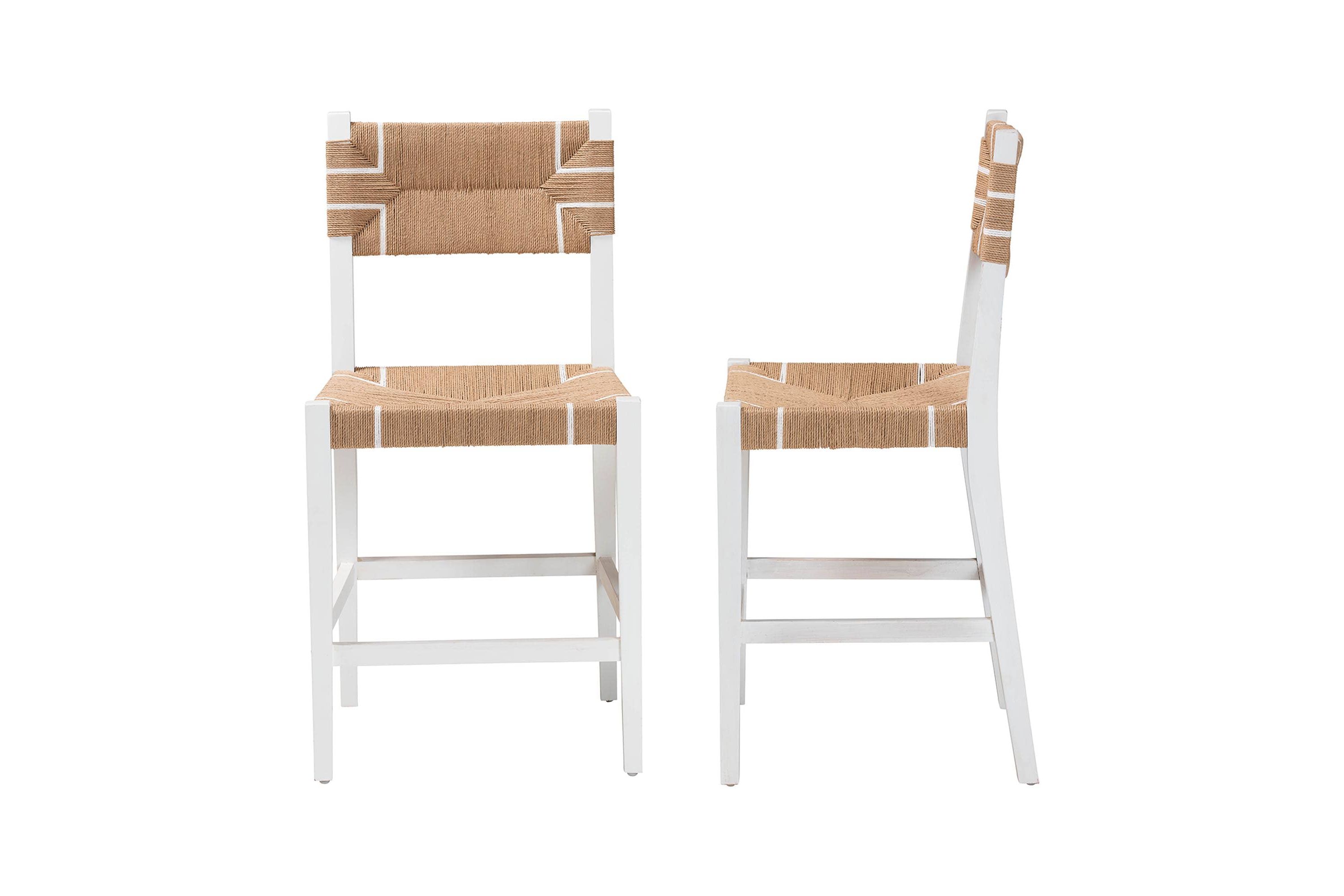 Talli Paper Loom and White Mahogany Wood 2-Piece Counter Stool Set