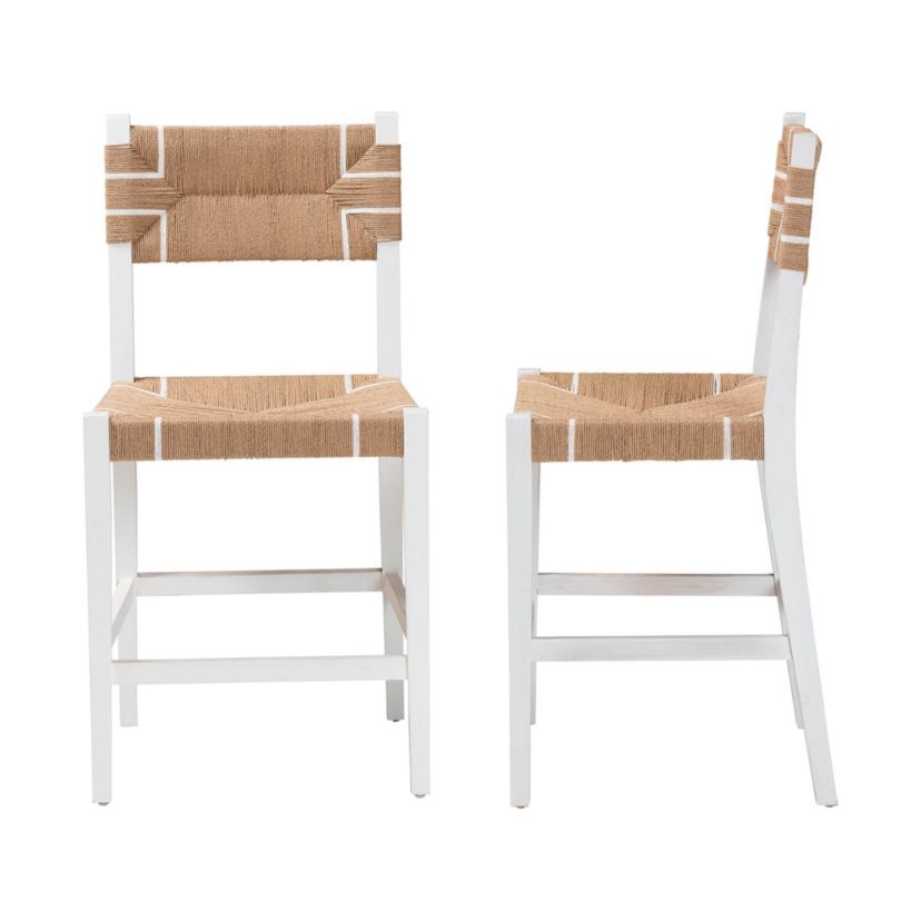 Talli Paper Loom and White Mahogany Wood 2-Piece Counter Stool Set