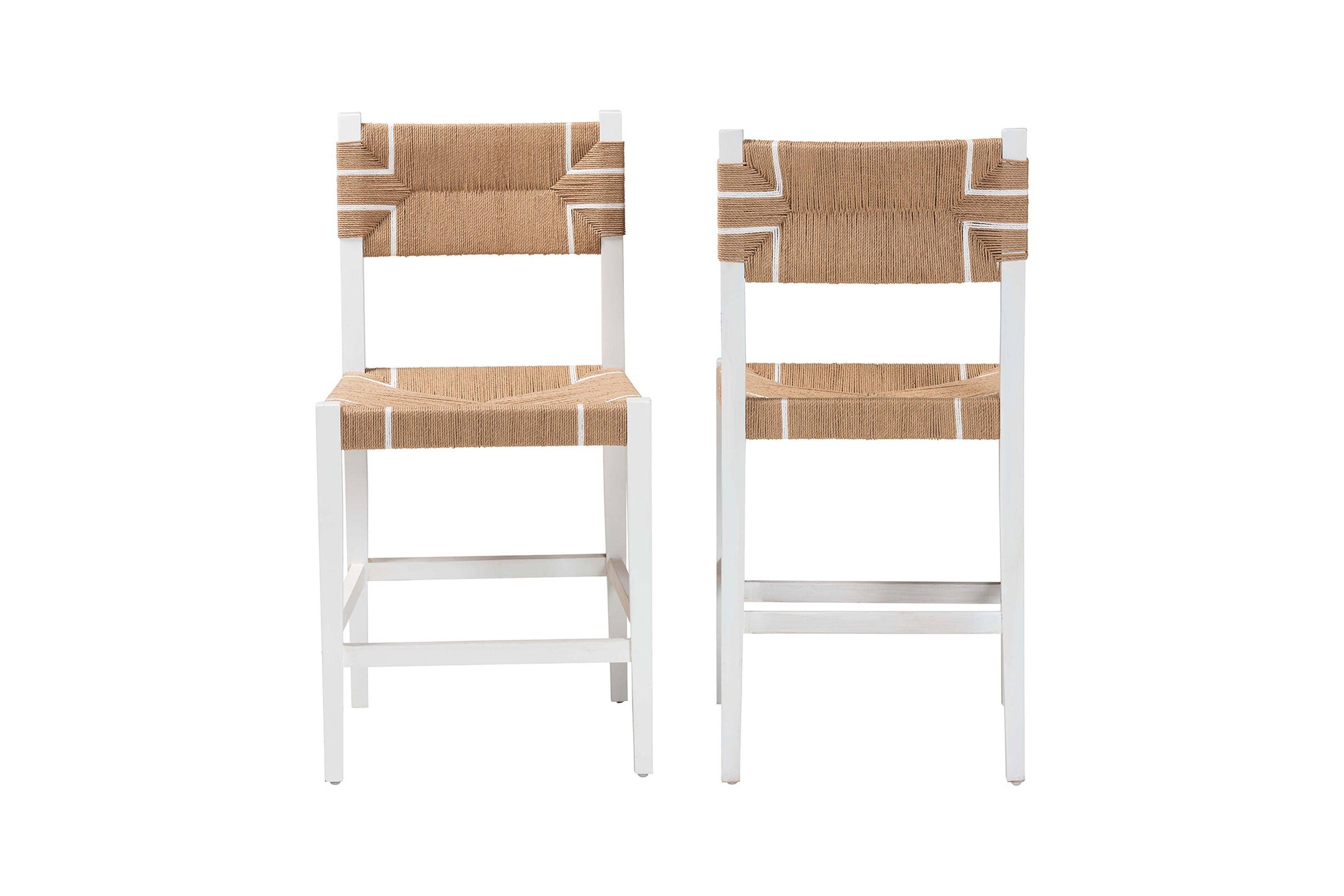 Talli Paper Loom and White Mahogany Wood 2-Piece Counter Stool Set
