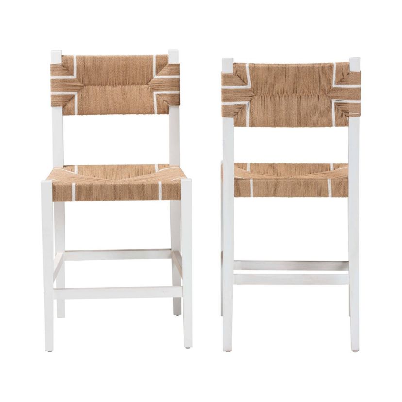 Talli Paper Loom and White Mahogany Wood 2-Piece Counter Stool Set