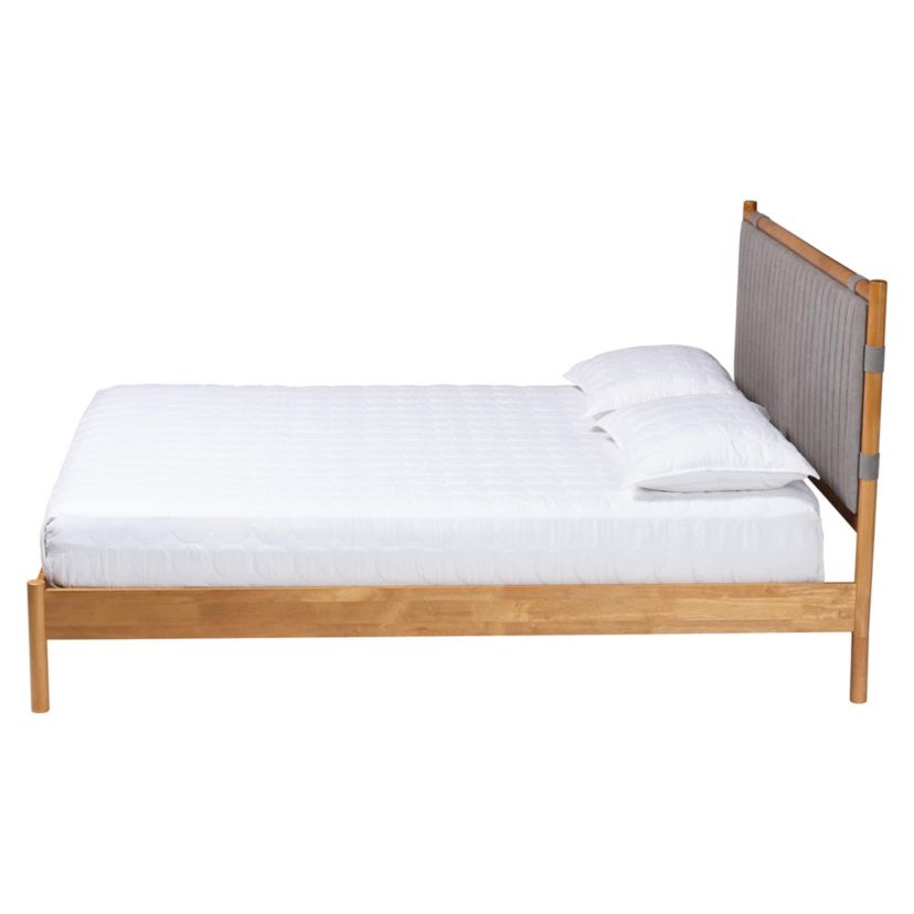 Jaiana Grey Fabric and Oak Brown Wood Queen Bed