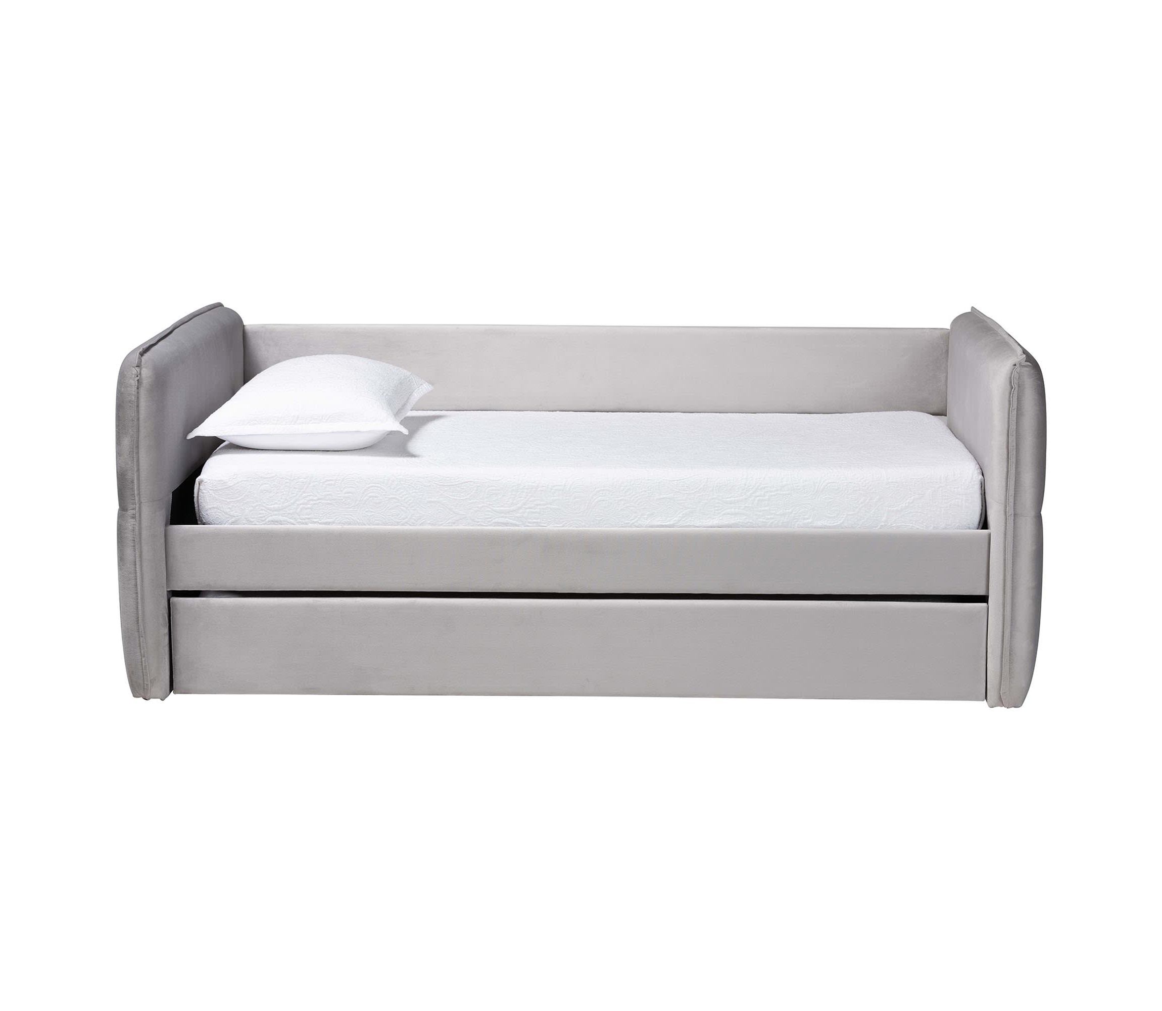 Finch Light Grey Velvet Fabric Twin Daybed with Trundle